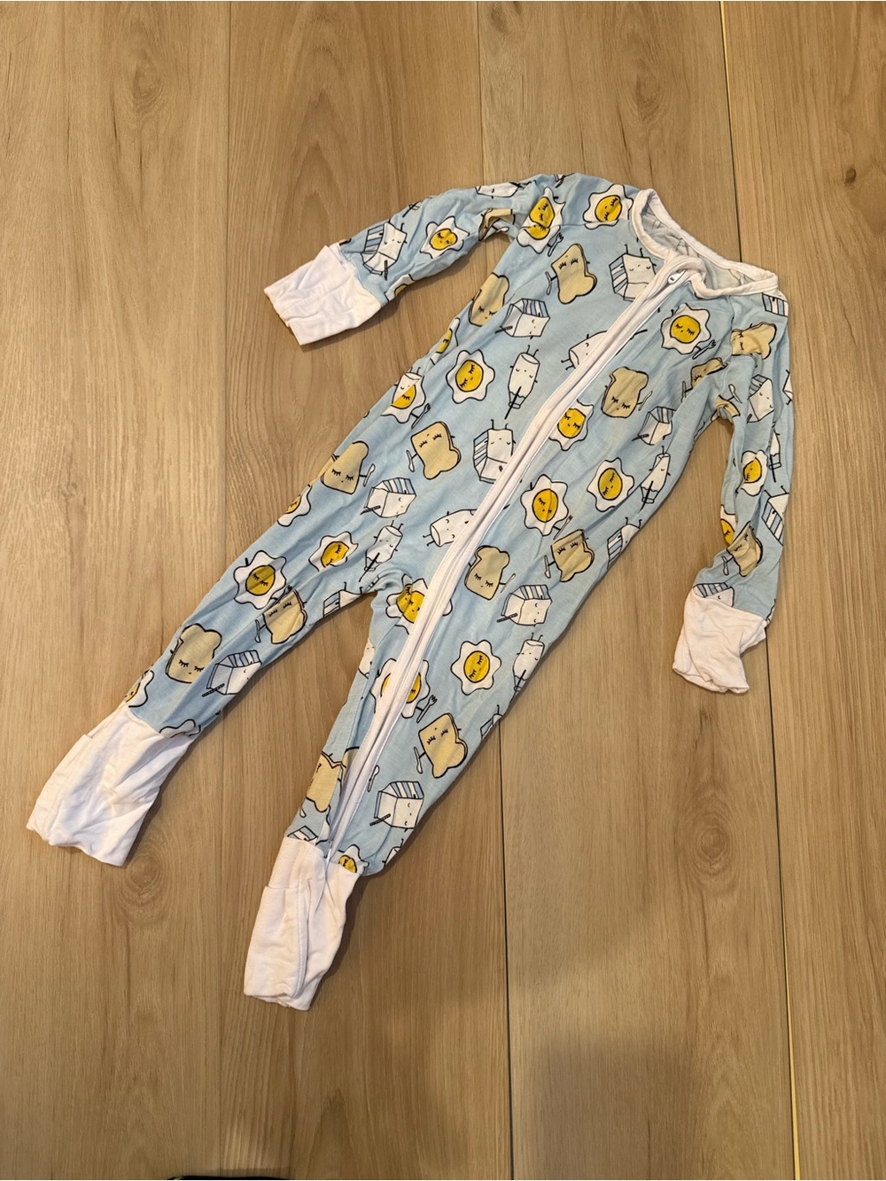 Little Sleepies Light Blue Toast & Egg Zip Footie Pajamas